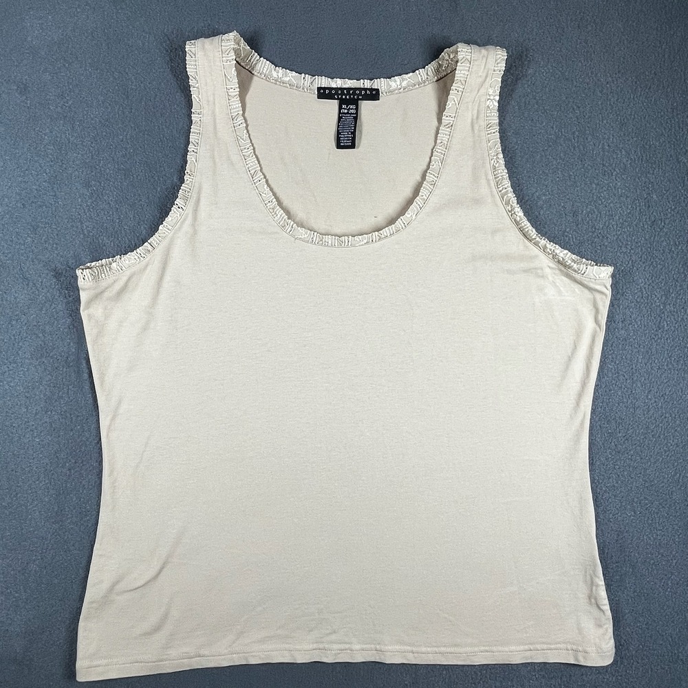 Apostrophe Stretch Tank Top Sleeveless Lace Trim‎ Casual Beige XL/XG